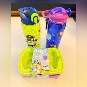 Bluey Kids Water Bottles and Ice Pops Set - Green and Blue